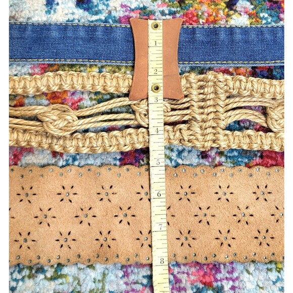 Trio of Boho Tie Back Belts White Cutout Studded Leather, Macrame and Denim